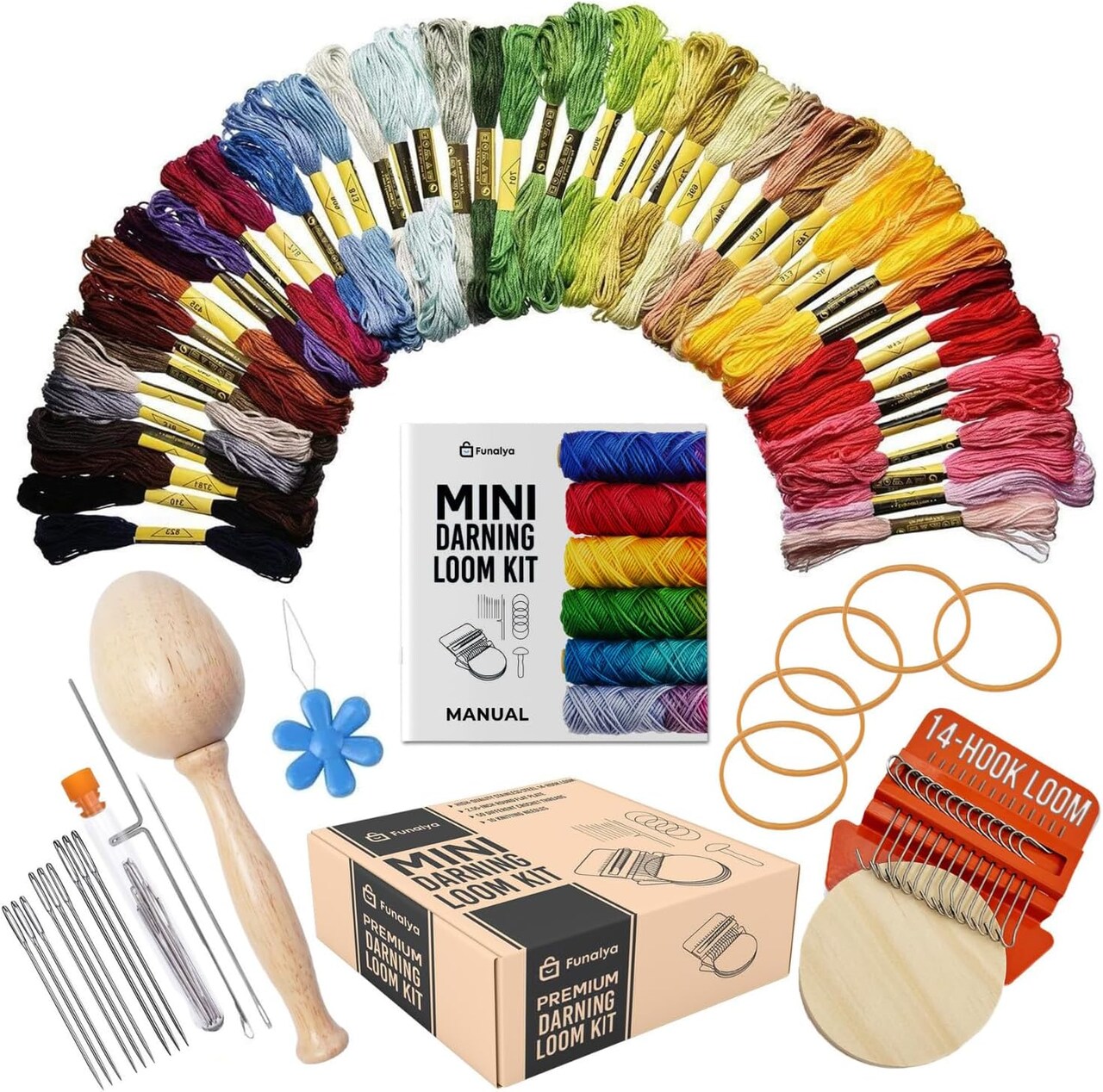 50 Colors Thread, DIY Sock Mending Tool, Complete Mini Loom & Darning Kit with Guide